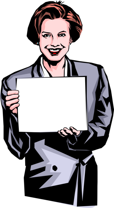 Vector Illustration of Businesswoman Holding Sign