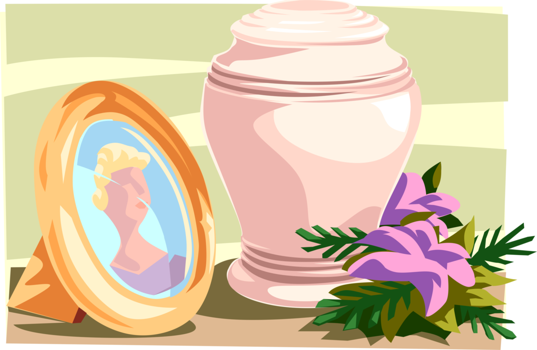Vector Illustration of Funeral Urn Vase with Cremation Ashes of Deceased of Loved One