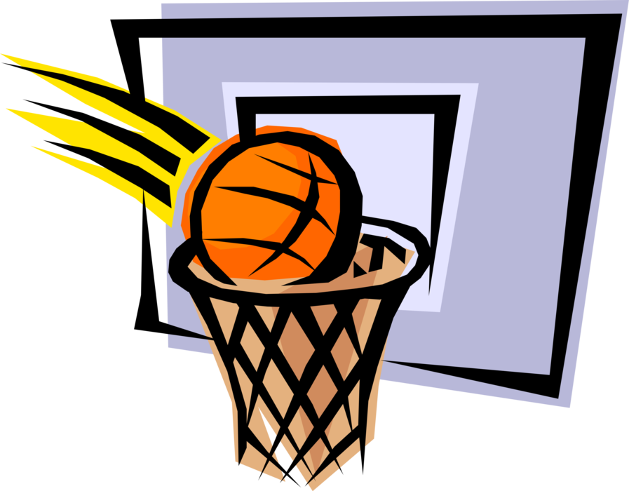 Vector Illustration of Sport of Basketball Ball Goes in Net Hoop for Two Points