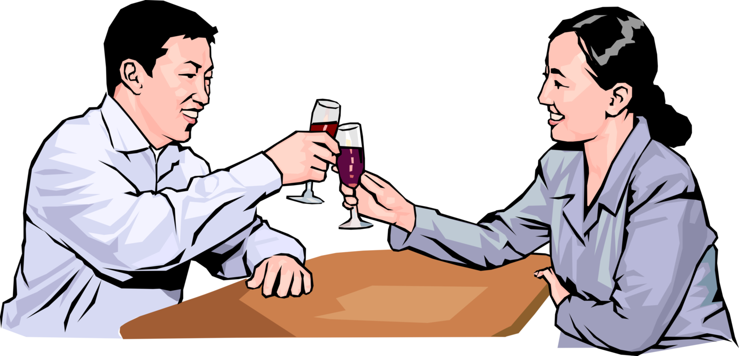 Vector Illustration of Couple Toasting One Another with Wine Alcohol Beverage