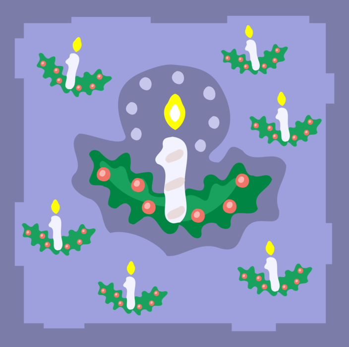 Vector Illustration of Holiday Festive Season Christmas Candles with Holly and Ivy