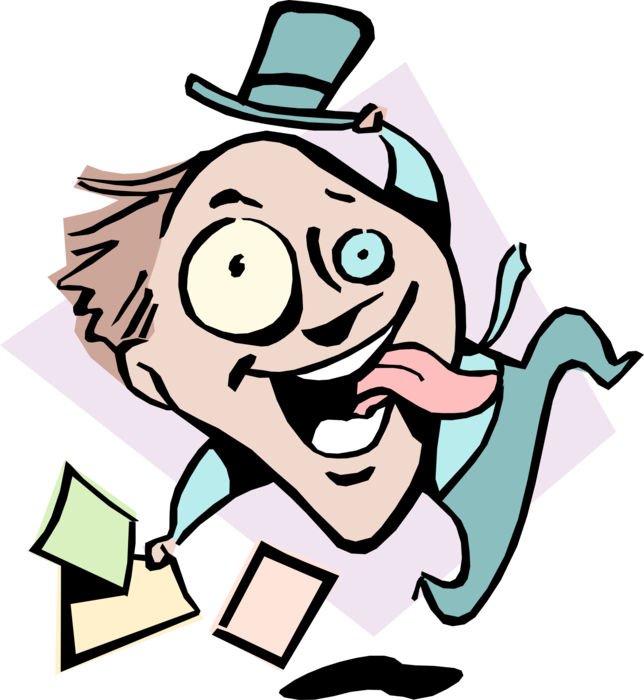 Vector Illustration of Mad As Hatter Idiom Businessman Loses It