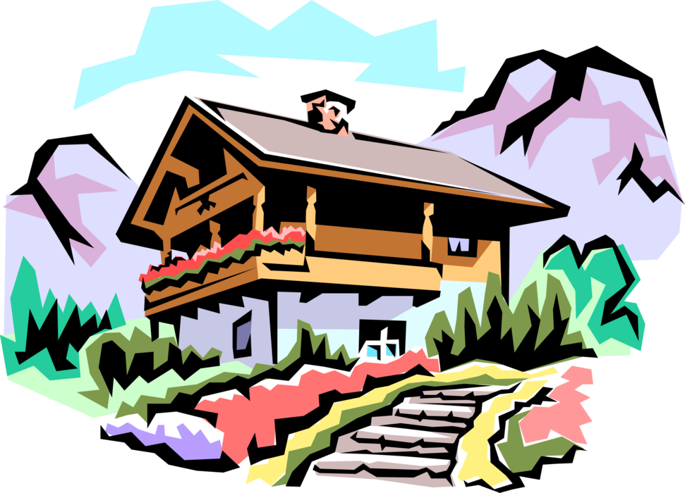 Vector Illustration of Swiss Chalet Home Residence House
