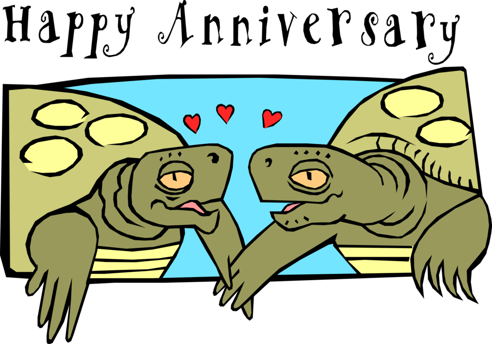 Vector Illustration of Happy Anniversary Turtles or Tortoises in Love