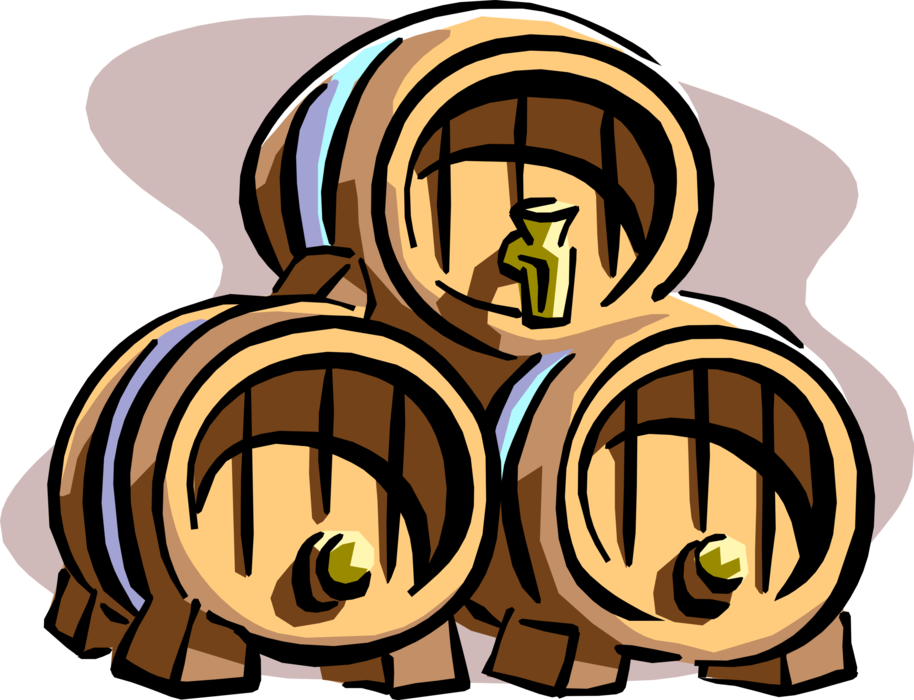 Vector Illustration of Buccaneer Pirate Ship's Ale, Beer or Rum Barrel Kegs