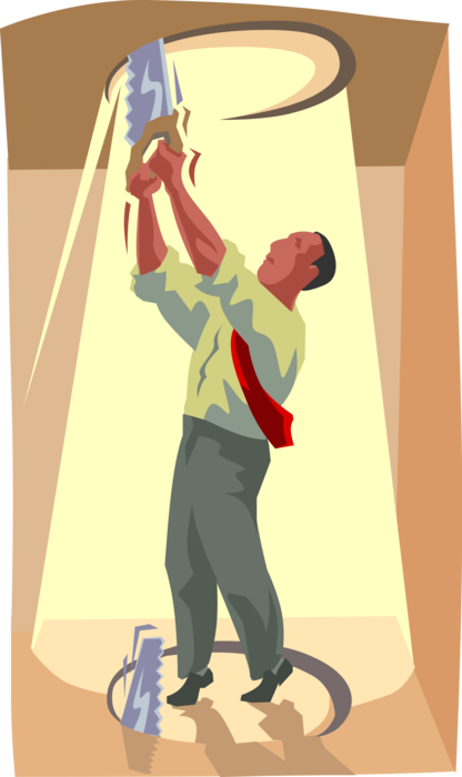 Vector Illustration of Businessman Cutting Hole in the Ceiling