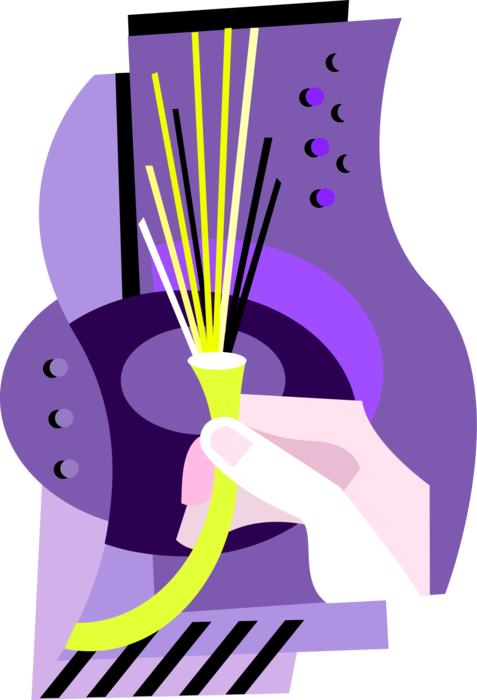 Vector Illustration of Bundle of Optical Fibers Transmit Light Signals in Fiber-Optic Communications