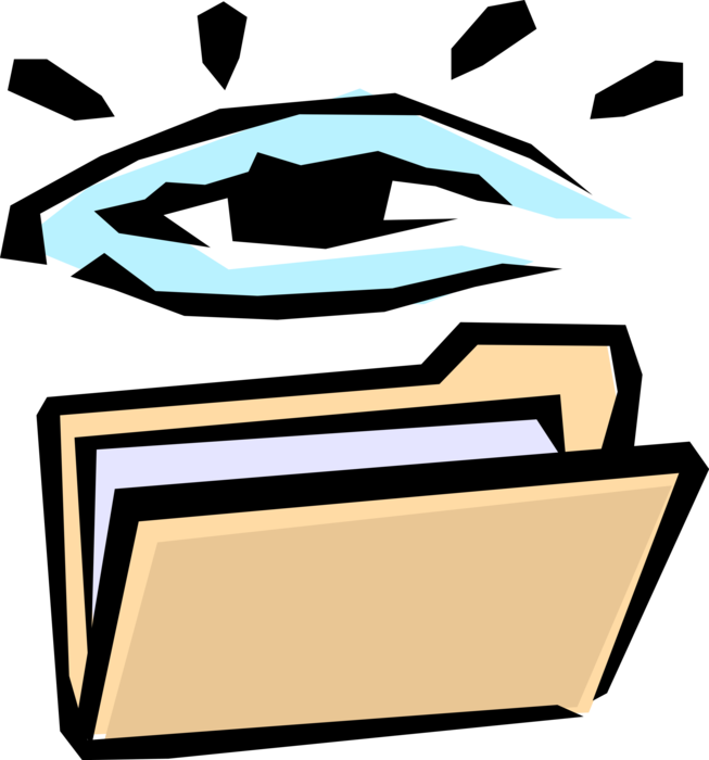 Vector Illustration of File Folder with Eyeball Holds Loose Papers Together for Organization and Protection