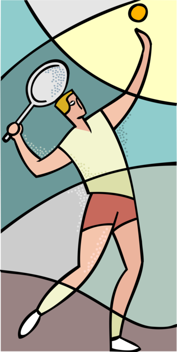 Vector Illustration of Tennis Player Serving the Ball with Racket or Racquet During Tennis Match
