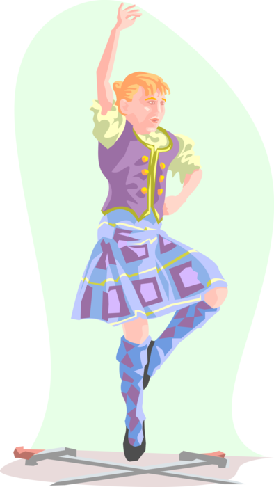 Vector Illustration of Highland Scottish and Celtic Culture Highland Dancer Dancing