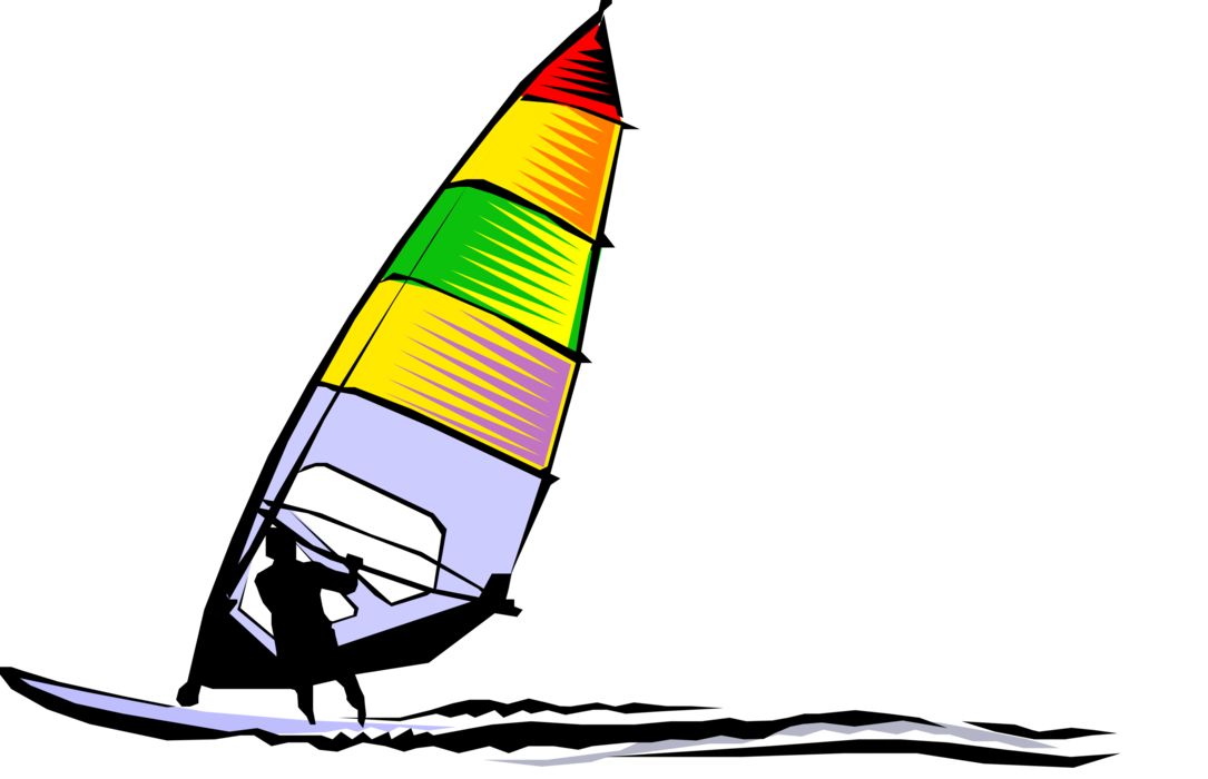 Vector Illustration of Windsurfing Windsurfer Powered by Wind on Sailboard