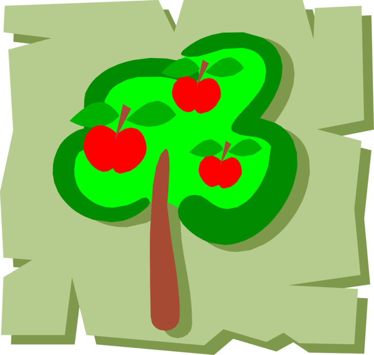 Vector Illustration of Apple Tree in Fruit Orchard