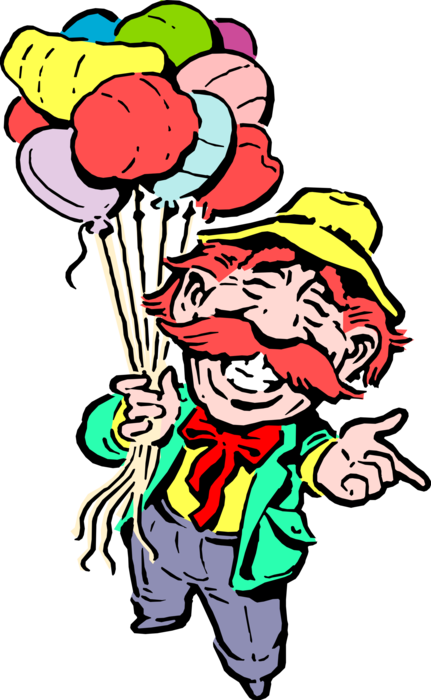 Vector Illustration of Big Top Circus Carnival Fairground Huckster with Balloons