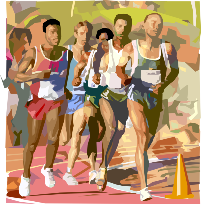Vector Illustration of Sports Athletes Running in Marathon Race Sprint to the Finish