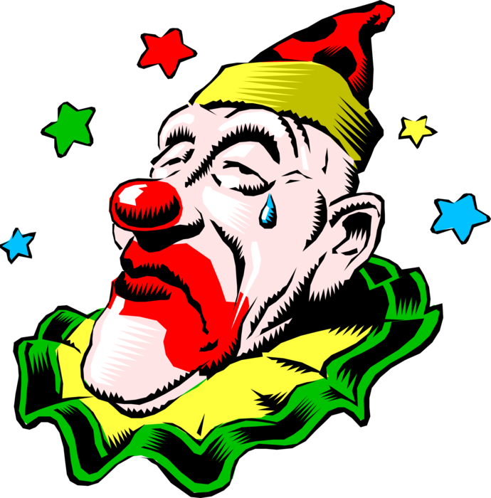 Vector Illustration of Big Top Circus Clown with Sad Face
