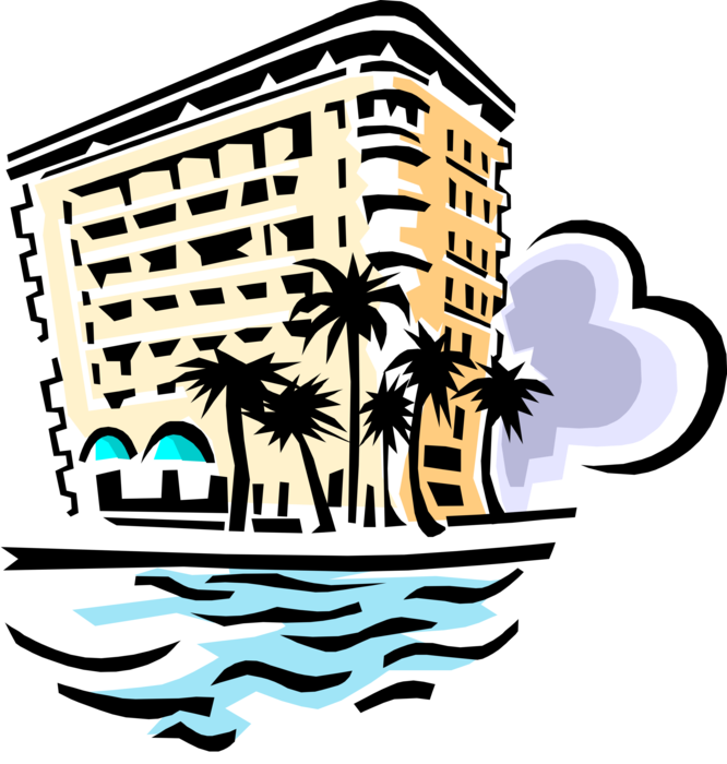 Vector Illustration of Hospitality Industry Hotel on Miami Beach