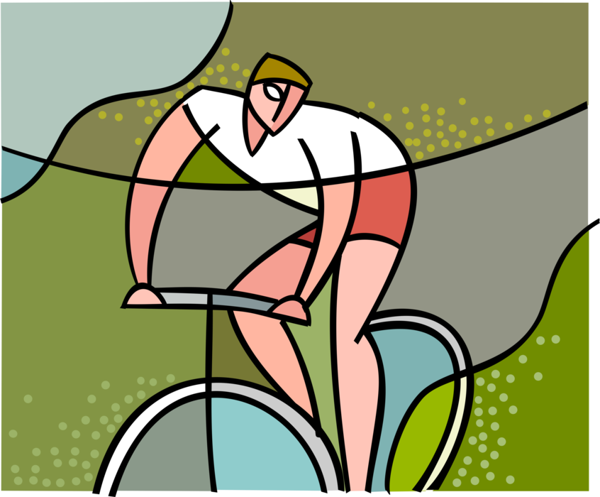 Vector Illustration of Cycling Enthusiast Rides Bicycle While Cycling Outdoors
