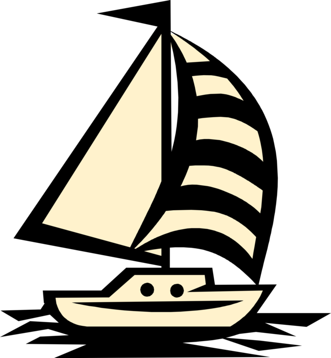 Vector Illustration of Sailboat Sailing on Water with Sails