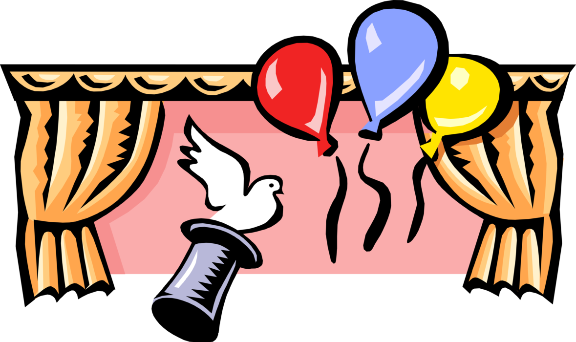 Vector Illustration of Party Magic Magician's Hat and Dove with Balloons