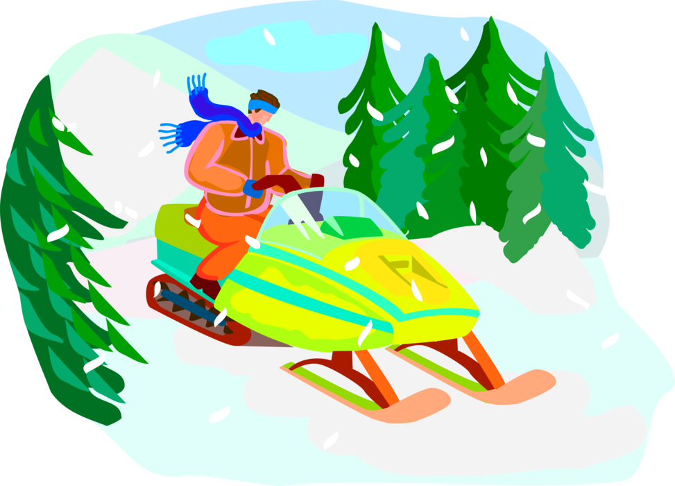 Vector Illustration of Snowmobile Snowmachine Vehicle for Winter Travel and Recreation on Snow