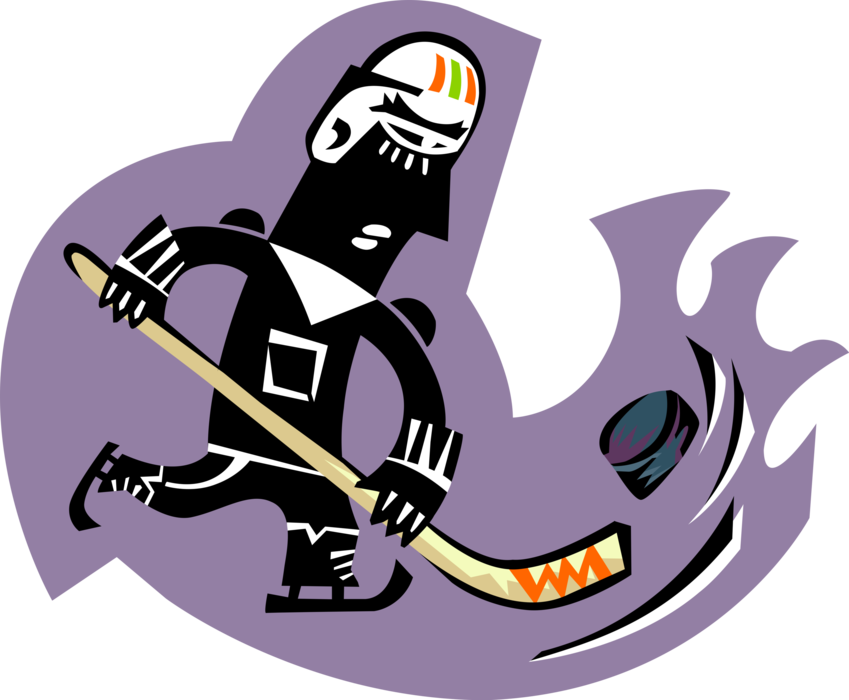 Vector Illustration of Sport of Ice Hockey Player Shoots Puck 