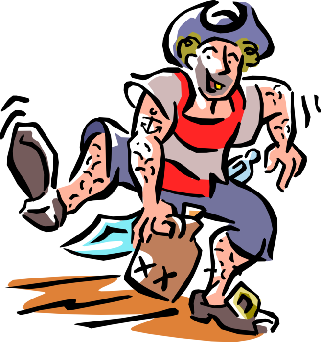 Vector Illustration of Drunken Pirate Sailor Dances Jig with Jug of Rum