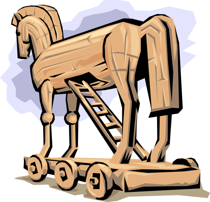 Vector Illustration of Ancient Classical Antiquity Greeks Enter Troy with Trojan Horse Designed to Undermine or Destroy from Within