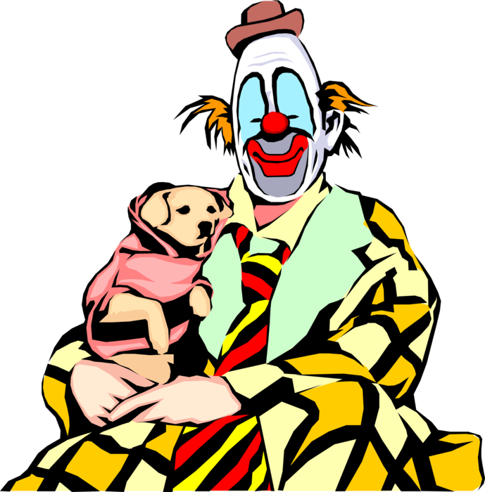 Vector Illustration of Big Top Circus Carnival Clown with Puppy Dog