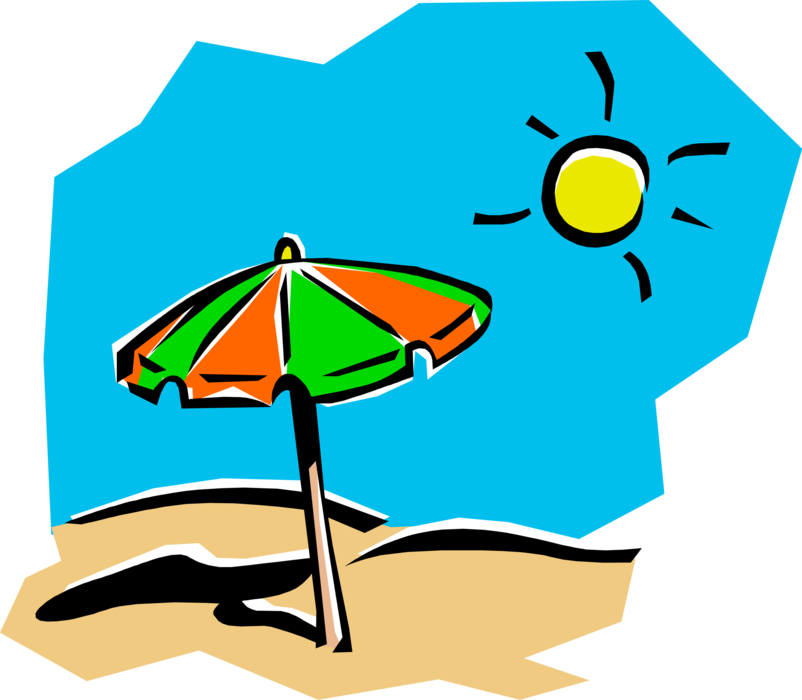 Vector Illustration of Sun & Sand with Umbrella and Sunshine
