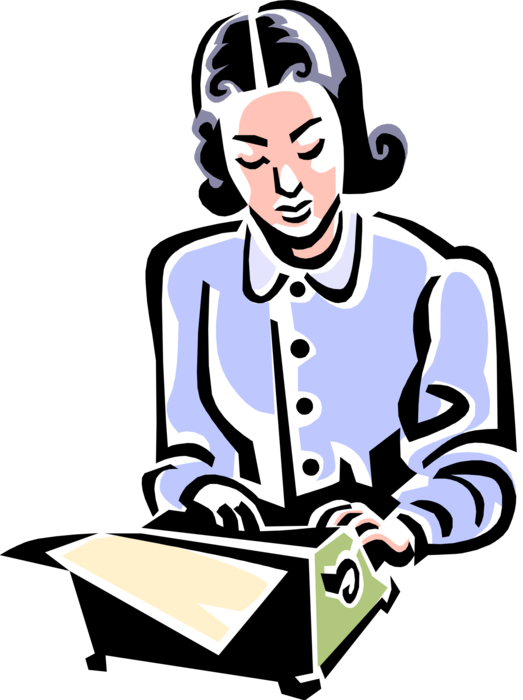 Vector Illustration of Secretary Typist from 1950's Types with Typewriter