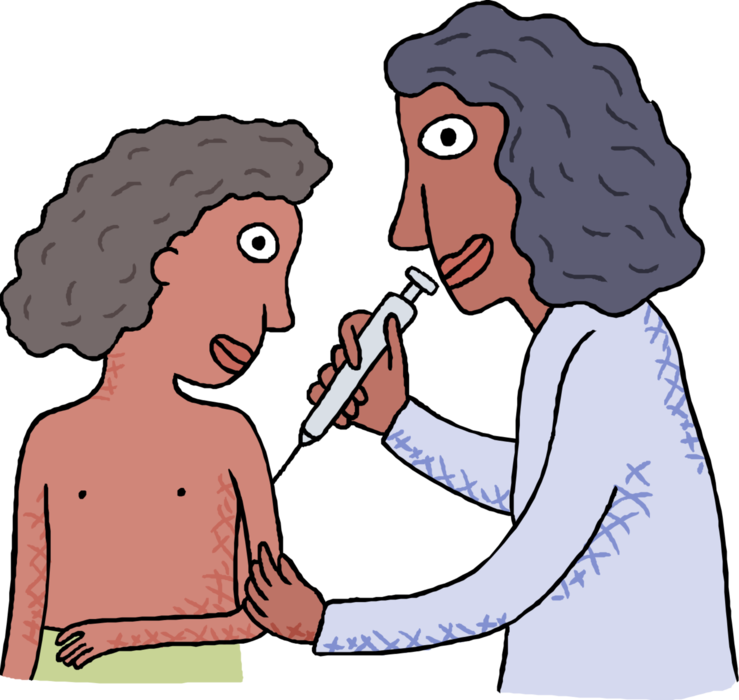 Vector Illustration of Young Child Receiving Vaccination by Injection with Hypodermic Needle