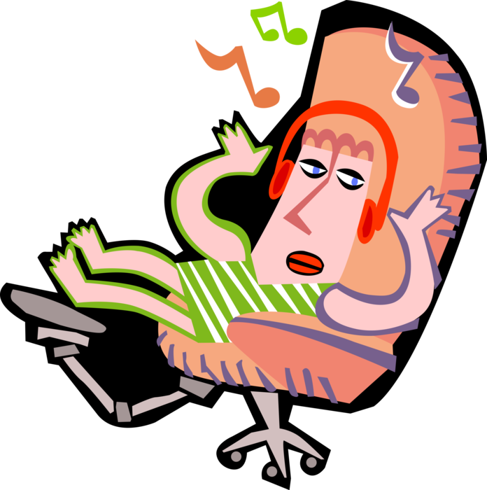 Vector Illustration of Relaxing in Chair Listening to Music on Headphones