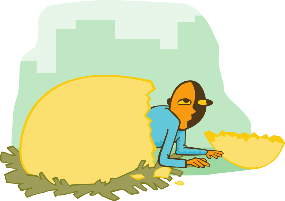 Vector Illustration of Businessman Crawls Out from Golden Egg
