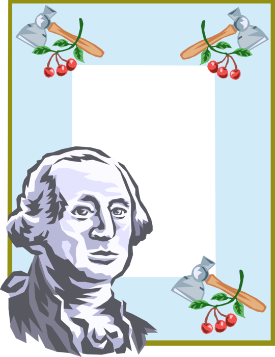 Vector Illustration of George Washington with Hatchet and Cherries in Early America