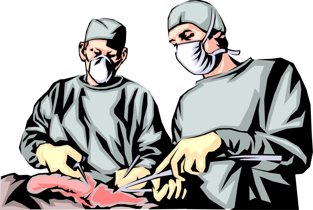 Vector Illustration of Health Care Professional Doctor Physicians in Operating Room Surgery with Patient