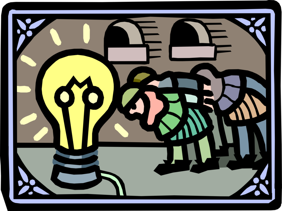 Vector Illustration of Bowing to Light Bulb on Invention, New Ideas,Innovation