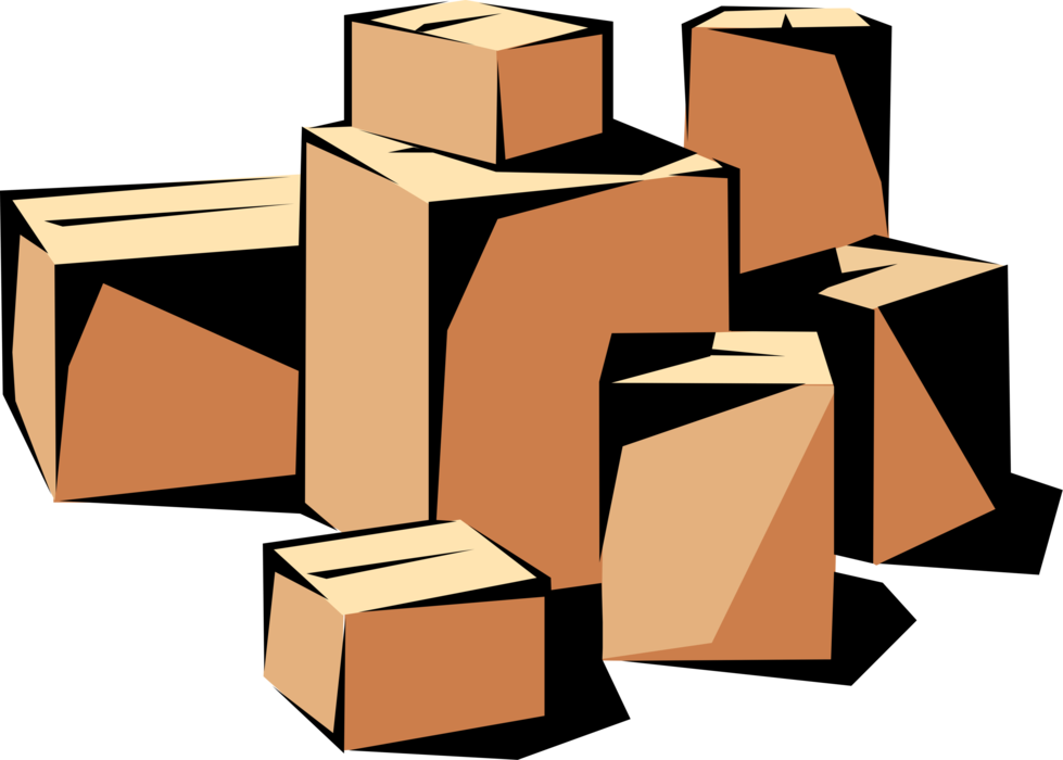 Vector Illustration of Cardboard Shipping Cases, Cartons or Packages Shipped by Mail or Courier