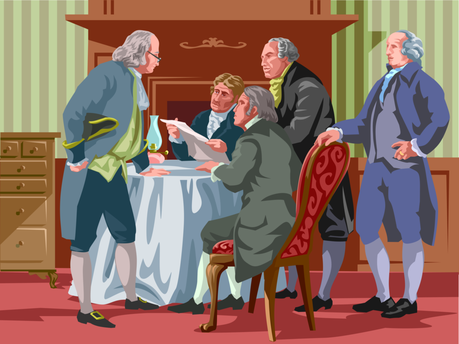 Vector Illustration of Founding Fathers Drafting the Declaration of Independence
