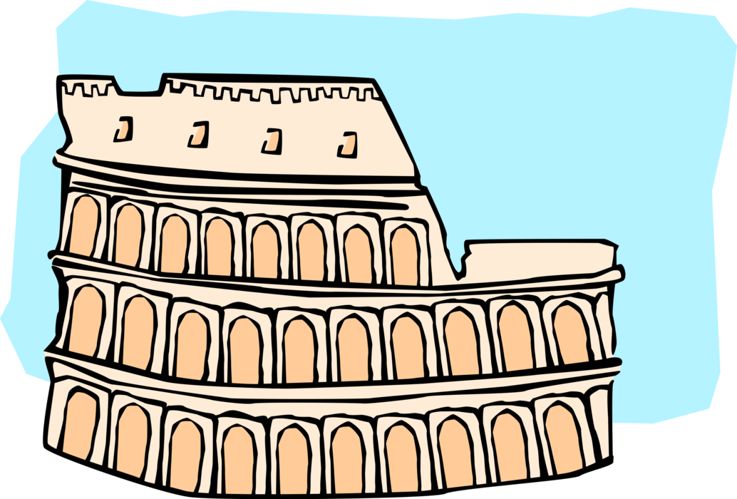 Vector Illustration of Roman Forum Colosseum or Coliseum Flavian Amphitheatre in Rome, Italy