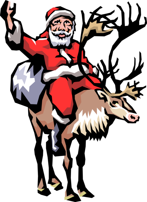 Vector Illustration of Santa Claus Rides Reindeer at Christmas