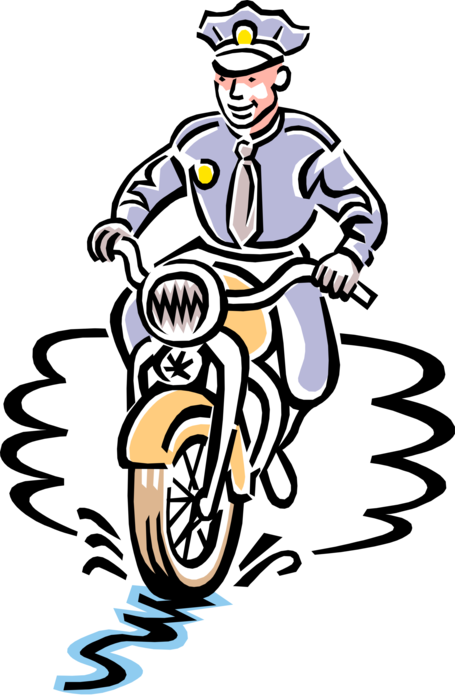 Vector Illustration of Highway Patrol Policeman from the 1950's Rides Motorcycle