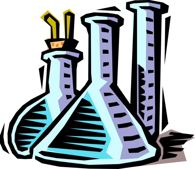 Vector Illustration of Scientific Research Laboratory Beakers and Test Tubes