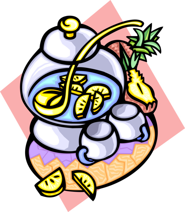 Vector Illustration of Punch Bowl with Sliced Pineapple Fruit and Ladle