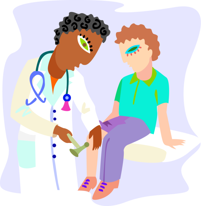 Vector Illustration of Physician Checking Patient's Reflexes with Plessor Tool