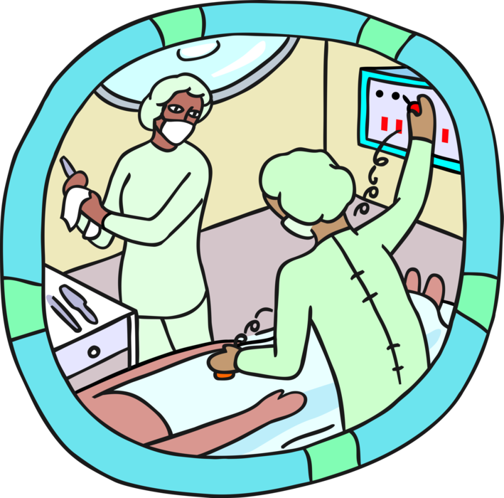 Vector Illustration of Patient with Health Care Professional Doctor Physicians in Hospital Operating Room
