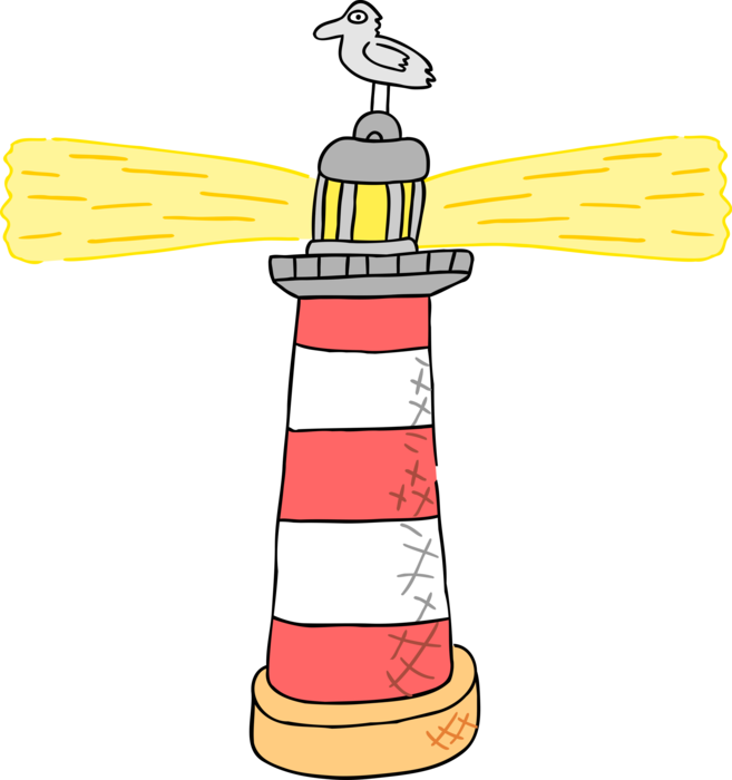 Vector Illustration of Lighthouse Beacon Emits Light as Navigational Aid for Maritime Vessels