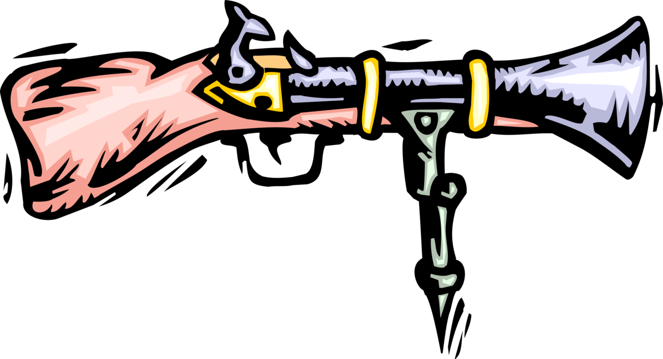 Vector Illustration of Arquebus Early Muzzle-Loaded Firearm Gun Weapon Shoots Bullets Under Pressure