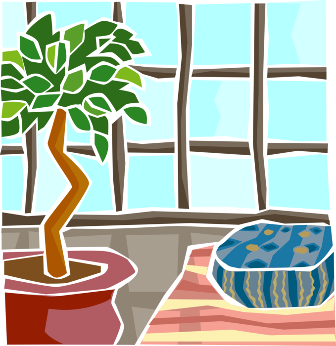 Vector Illustration of House Interior Sunroom with Potted Plant