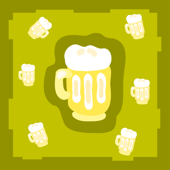 Vector Illustration of Mugs of Frothy Beer Alcohol Beverages