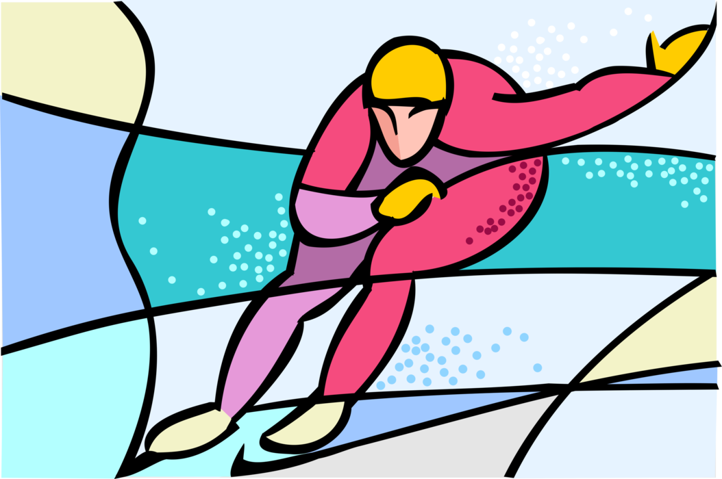 Vector Illustration of Olympic Sports Speed Skating Race with Skater Making Turn